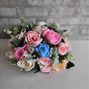 Alugue Arranjo de Flor Artificial Mesclado P - Azul, Branco e Rosa