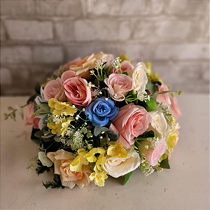 Alugue Arranjo de Flor Artificial Mesclado M - Amarelo, Azul, Branco e Rosa