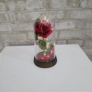 Alugue Rosa com Cúpula de Vidro a Bela e a Fera LED - Vermelho