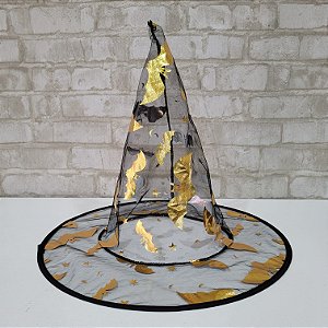 Alugue Chapéu de Bruxa Preto com Dourado Halloween
