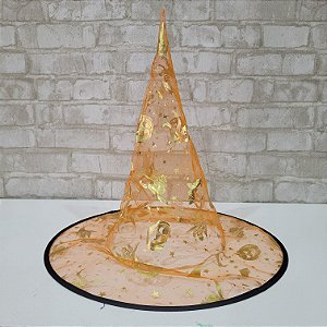 Alugue Chapéu de Bruxa Laranja com Dourado Halloween