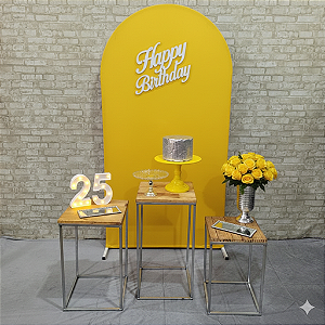 Alugue Tema Para Festa Decoração Happy Amarelo Tecido ( Modelo 2 )