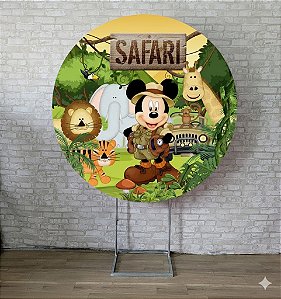 Alugue Estrutura Painel Redondo e a Capa de Tecido do Tema - Mickey Safari