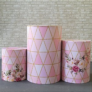 Alugue Trio de Cilindros e as Capas do Tema - Geométrico Rosa