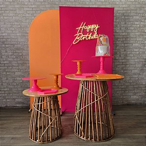 Alugue Tema Para Festa Decoração Happy Laranja com Rosa Tecido ( Modelo 7 )