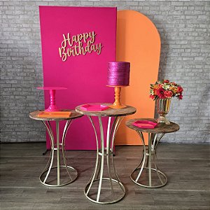 Alugue Tema Para Festa Decoração Happy Laranja com Rosa Tecido ( Modelo 11 )