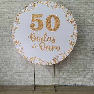 Alugue Estrutura Painel Redondo e a Capa de Tecido do Tema - Bodas de Ouro