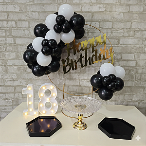 Alugue Tema Para Festa na Mesa Decoração Happy Preto com Branco