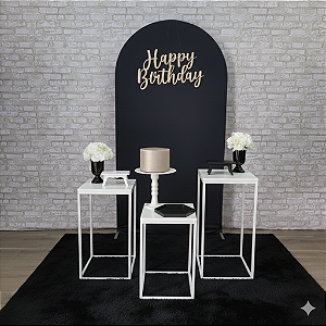Alugue Tema Para Festa Decoração Happy Preto com Branco Tecido ( Modelo 2 )