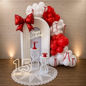 Alugue Tema Para Festa Decoração Happy Laço Tecido- Acompanha balão ( Modelo 3 )
