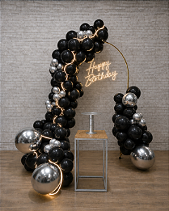 Alugue Tema Para Festa Decoração Happy- preto com prata Acompanha Balão