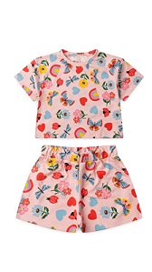 Conjunto rosa flores e borboletas