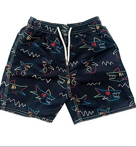 Tactel preto com tubarões