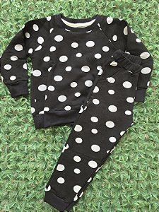 Conjunto moletom Preto com Poá branco
