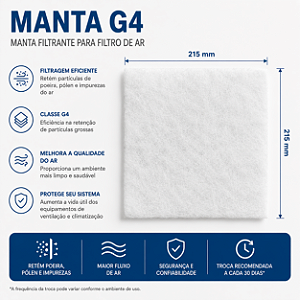 Manta filtrante G4 215 x 215mm (pacote com 10 mantas G4)