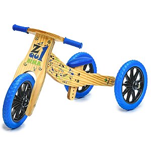 Triciclo 4 em 1 Z1quinha Dino Azul Madeira de Brincar