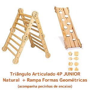 Kit Triângulo Articulado 4P JUNIOR Natural + Rampa Escalada Formas Geométricas