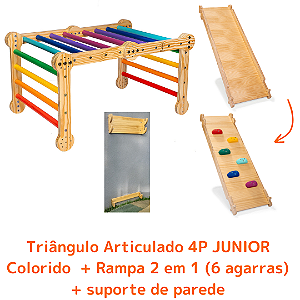 Kit Triângulo Articulado 4P JUNIOR Colorido + Rampa 2 em 1 (6 agarras) + Suporte de Parede