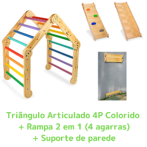 Kit Triângulo Articulado 4P Colorido + Rampa 2 em 1 (4 agarras) + Suporte de Parede