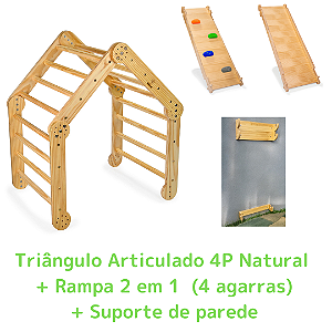 Kit Triângulo Articulado 4P Natural + Rampa 2 em 1 (4 agarras) + Suporte de Parede