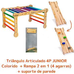 Kit Triângulo Articulado 4P JUNIOR Colorido + Rampa 2 em 1 (4 agarras) + Suporte de Parede