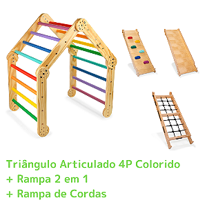 Kit Triângulo Articulado 4P Colorido + Rampa 2 em 1 + Rampa de Cordas