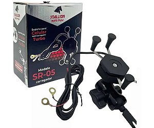 CARREGADOR E SUPORTE EM X PRA CELULAR PRA MOTO STALLION