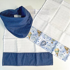 Kit Presente Babador e Fraldinhas de Boca Balões Azul Marinho