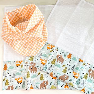 Kit Presente Babador e Fraldinhas de Boca Bosque Escandinavo