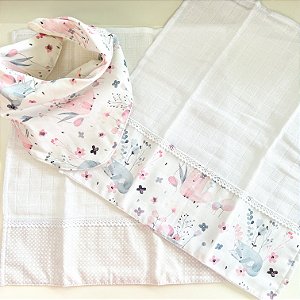 Kit Presente Babador e Fraldinhas de Boca Rapozinhas