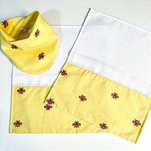 Kit Presente Babador e Fraldinhas de Boca Bordado Abelhas