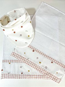 Kit Presente Babador e Fraldinhas de Boca Outono