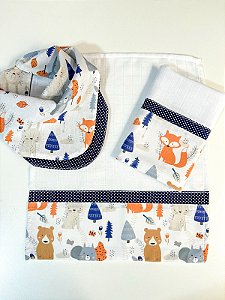 Kit Presente Babador e Fraldinhas de Boca Azul