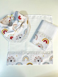 Kit Presente Babador e Fraldinhas de Boca Arco-íris