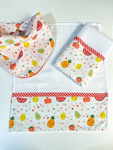 Kit Presente Babador e Fraldinhas de Boca Frut Vermelho