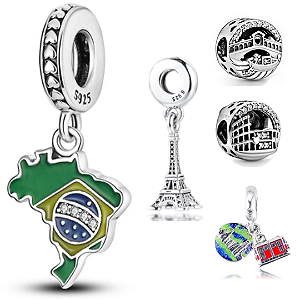 Berloque Próximo Destino em prata 925 para pulseiras Pandora e Vivara
