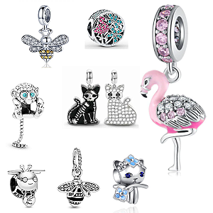 Berloque Charm Flamingo P/ Pandora e Vivara | Prata