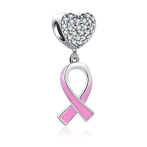 Berloque Outubro Rosa em prata e zircônias para pulseiras