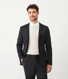 Paletó Básico Slim Super Com Bolsos Preto