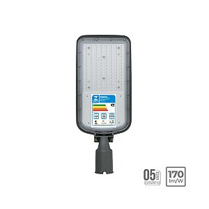 Luminária LED Pública PRO 100w 5000k IP67 Inmetro Com Base 3 Pinos Braço Articulado Rlux LLPR105
