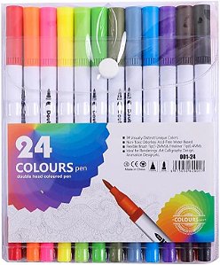 CANETA PONTA DUPLA BRUSH COM 24 CORES