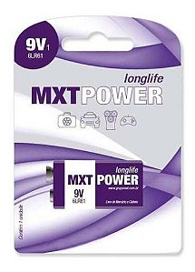 Bateria 9V Alcalina MXT Power Longa Duração Blister 6LR61