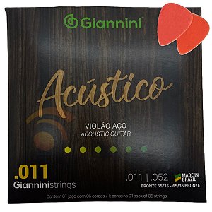 Encordoamento Cordas Violão Aço 011 Giannini Acústico