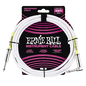 Ernie Ball Cabo Instrumento 10 FT 3m Reto/ L Branco P06049