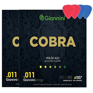 2 Encordoamento Giannini Cobra 011 P/ Violão Aço Bronze