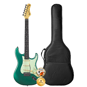Kit Guitarra Stratocaster Tagima TG-500 Surf Green Com Capa