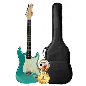 Kit Guitarra Stratocaster Tagima Surf Green Tg-500 Com Capa