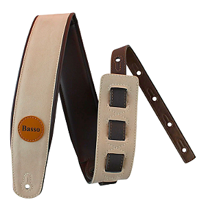 Correia Basso Camurça Bege Acolchoada P/ Guitarra Violão Baixo