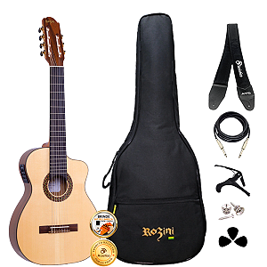Kit Violão Profissional 7 Cordas Elétrico Rozini Rx721 Completo