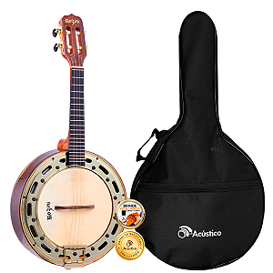 Kit Banjo Profissional Rozini RJ12 Elétrico Aro Dourado Capa